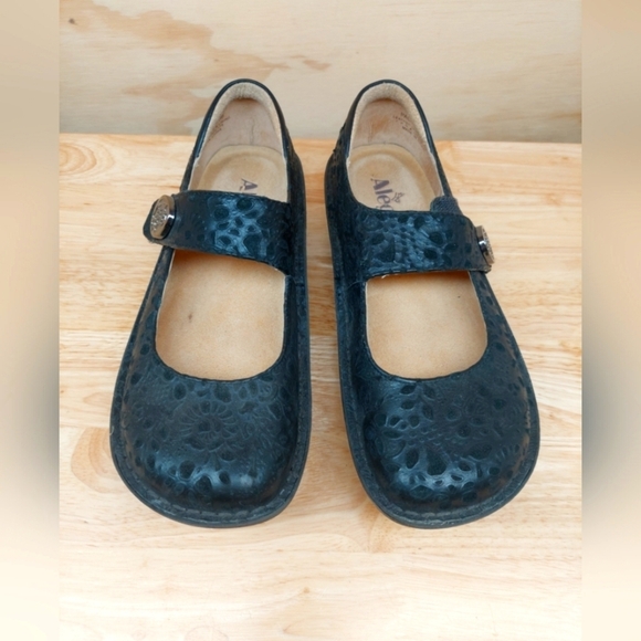 Alegria Paloma PAL Embossed Floral Black Mary Jane Clogs Shoes EU36 - Picture 1 of 9